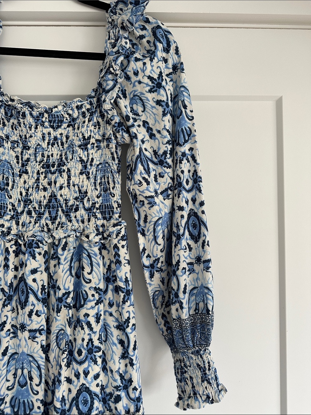 Smocked Square-Neck Blue Floral Maxi Dress - Picture 4 of 4